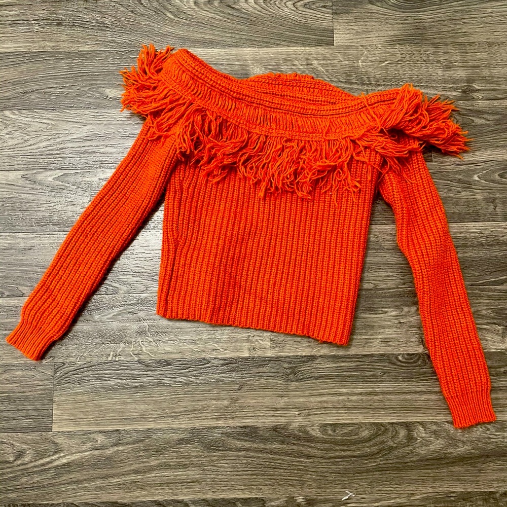 Burnt orange off the shoulder tularosa sweater